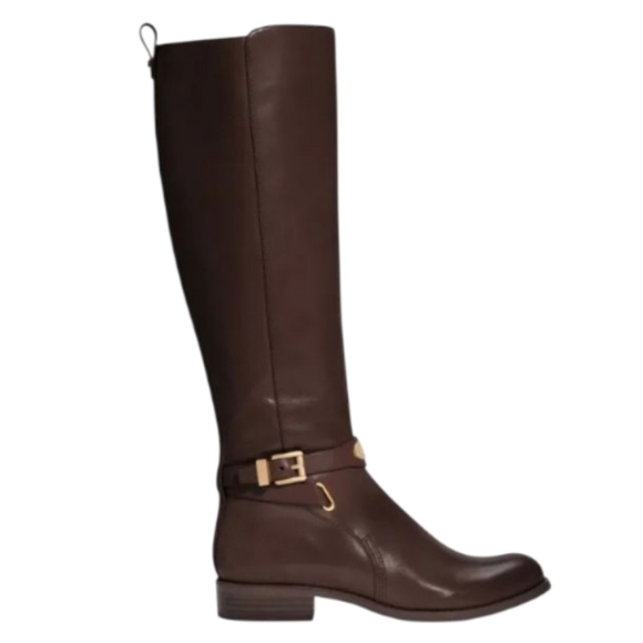 Michael Kors Arley Tall Riding Boots Wmns 10 Gold Logo Equestrian Minimalist - Picture 2 of 16